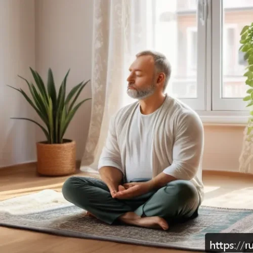 Home 30 명상적 여행의 사례 연구 - A peaceful early morning meditation scene set in a cozy Russian apartment living room, soft natural ...