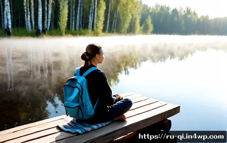 Home 17 명상적 여행의 과정과 설명 - Photorealistic serene meditation journey scene, a Russian adult traveler in modest comfortable outdo...